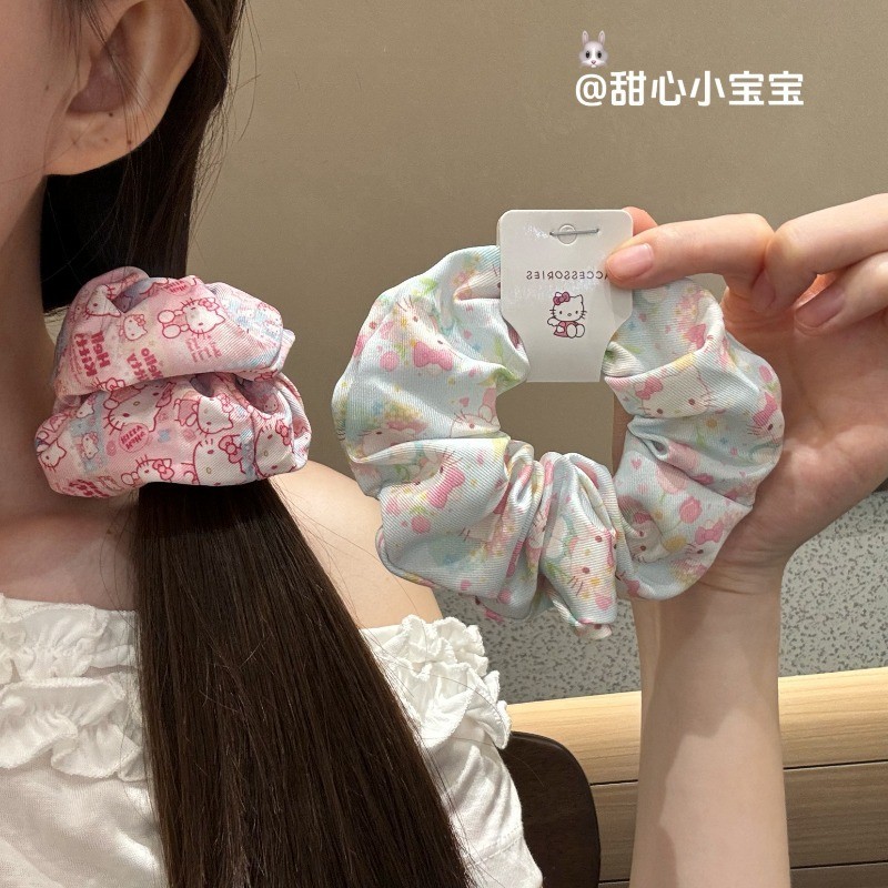เชือกผมพิมพ์ลาย Retro Hello Kitty ขนาดใหญ่น่ารัก สไตล์ Y2K