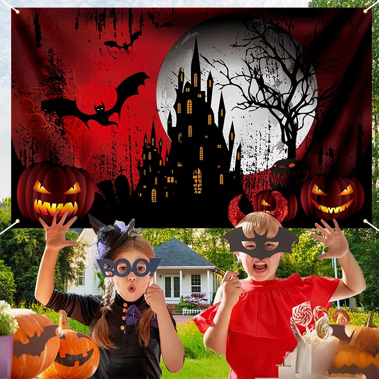 180*110cm ฉากหลังฮาโลวีน ตกแต่ง ฮาโลวีน ป้ายฮาโลวีน บ้านผีสิง เทศกาลเครื่องประดับแขวนตกแต่ง Hallowee