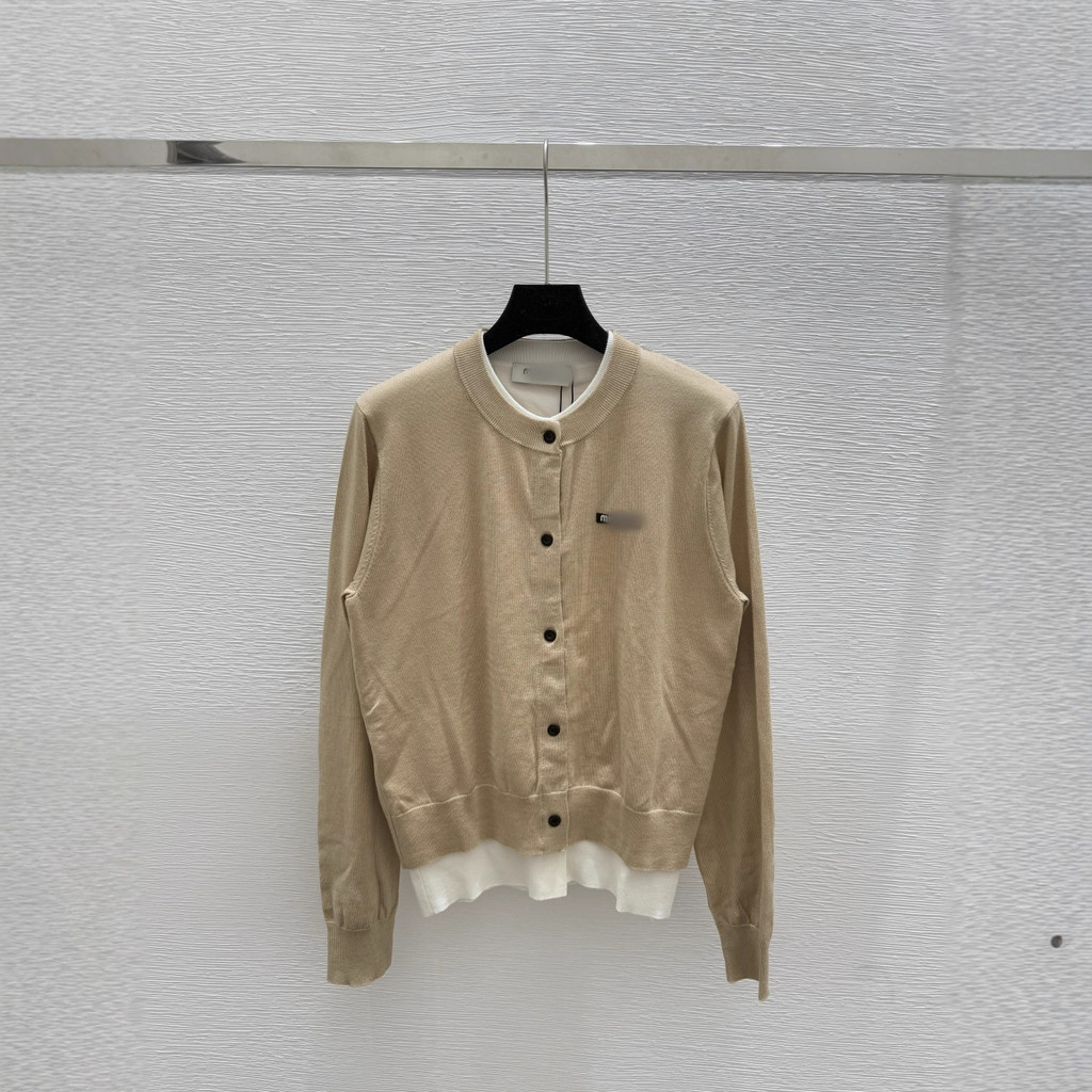 MMU Early Autumn Letter Contrast สีรอบคอแขนยาวถักเสื้อสเวตเตอร์ถัก Top