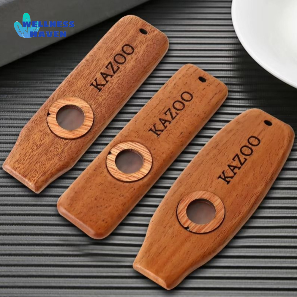 WELLNESSHAVEN ไม้ Kazoo ไม้พร้อมเชือกเส้นเล็ก น้ําหนักเบารองรับ Kazoo, เครื่องมือเรียนรู้เครื่องดนตร