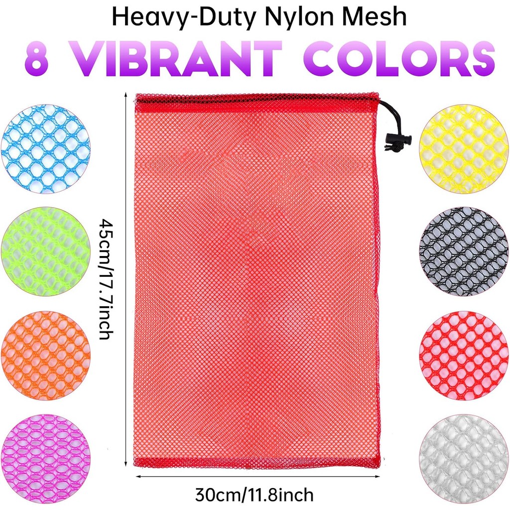 Visen 24 ชิ้นตาข่ายถุงหูรูด,ถุงตาข่าย,ตาข่ายเก็บของ,กระสอบตาข่ายที่มีสีสัน,ถุงตาข่ายบอลกระเป๋าสําหรั