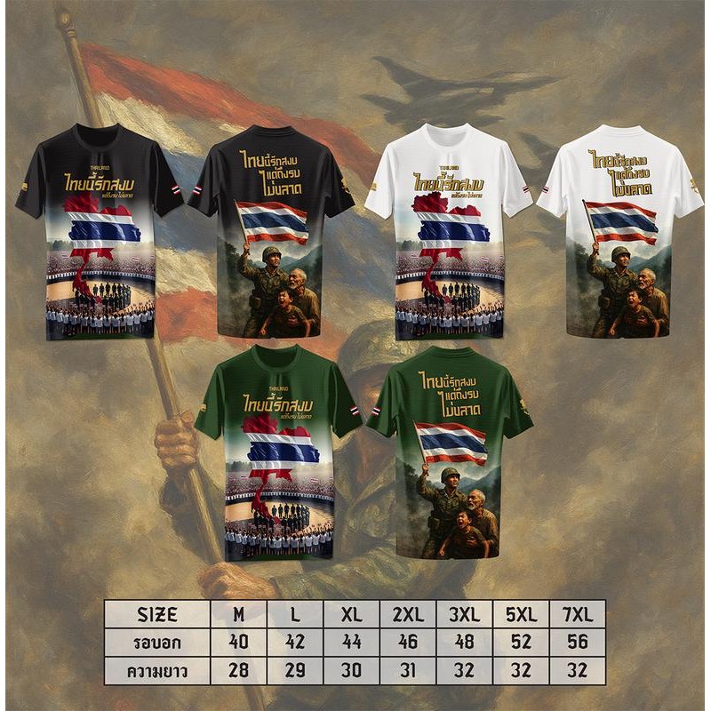 เสื้อกีฬาลาย ทหาร ไทยนี้รักสงบ แต่ถึงรบไม่ขลาด (M-7XL)