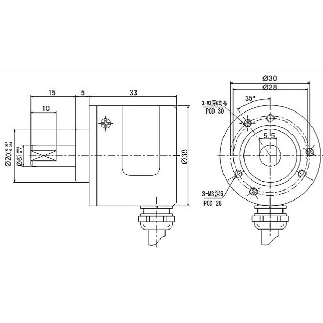 ตัวเข้ารหัส IES38-360-500-600-1000-1024-2000-2500-E1-R-2.0-P6-L5-6