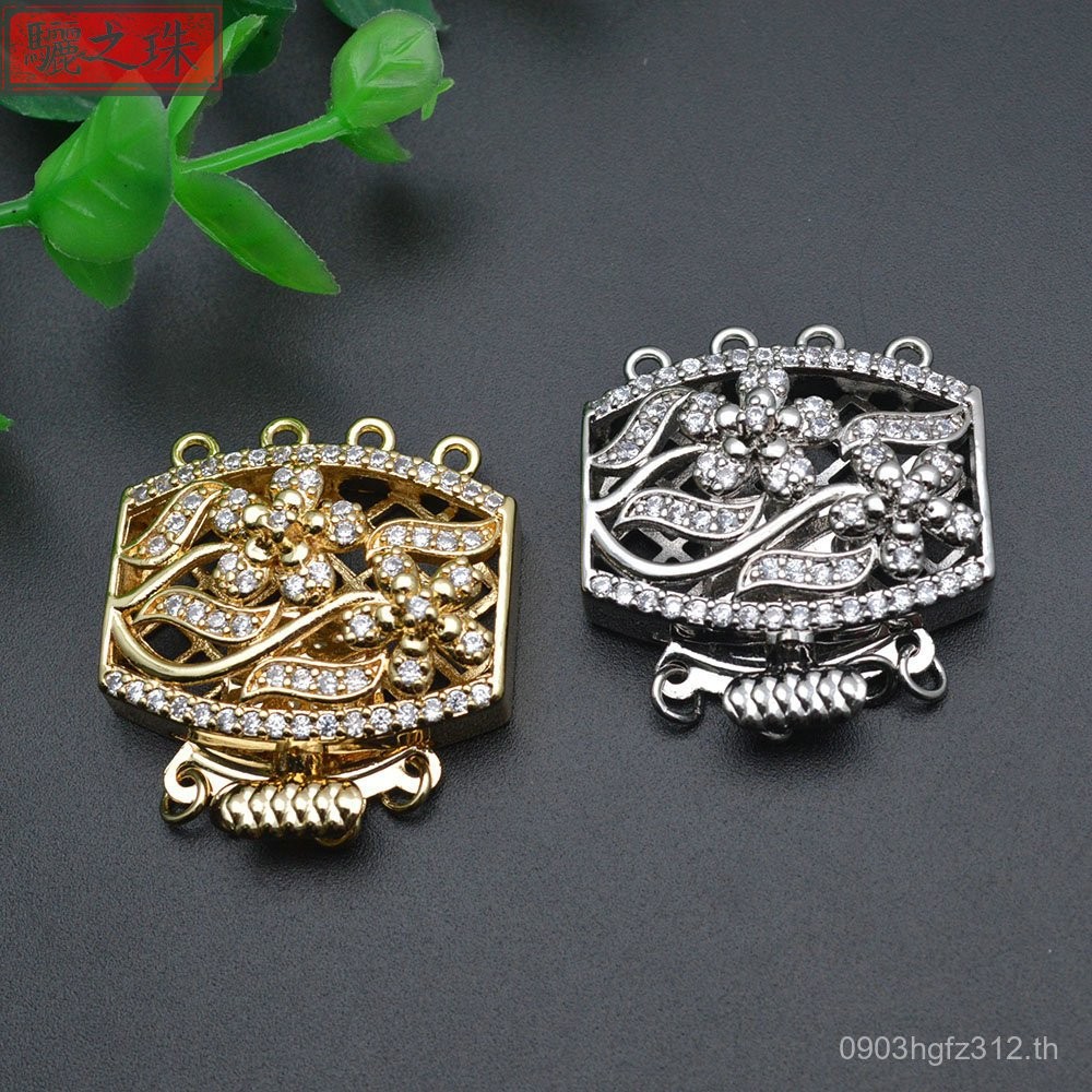 สร้อยข้อมือ-สร้อยคอมัลติโรว์ 18K Gold ตกแต่งพิมพ์ลายดอกไม้ Zircon และไข่มุก MT3S