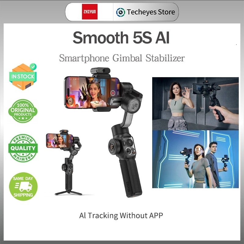 ZHIYUN Smooth 5S AI Pro Gimbal Stabilizer สําหรับสมาร์ทโฟน 3 แกนโทรศัพท์ Gimbal พร้อม AI Tracker