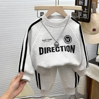 MooDeng Baby เสื้อผ้าเด็ก ชุดกันหนาว สำหรับเด็ก เเขนยาว ขายาว มี 2สี สีเทา เสื้อพมพ์ลาย แฟชั่งสไตล์เกาหลี
