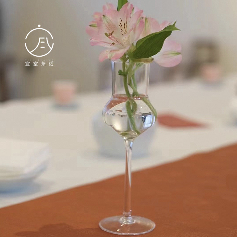 Yishi คําชาใหม่สไตล์จีนเย็นแก้วสีเขียวถ้วยชาชาบ้านชิมสูงเท้ากลิ่นถ้วยกังฟูชุดน้ําชาสร้างสรรค์ดอกไม้ 