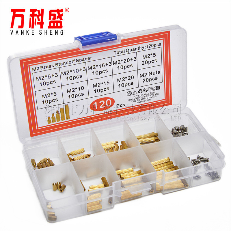 120PCS M2 คอลัมน์ทองแดง 120 ชิ้นกล่อง M2 Knurled คอลัมน์ทองแดงสกรู Nut ทองเหลือง Nut คอลัมน์แยก Spac