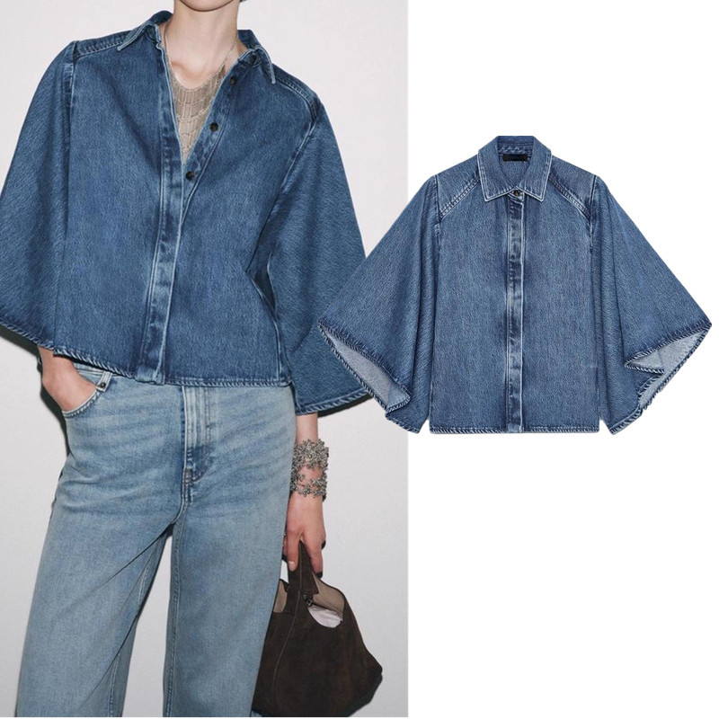 ZARA เสื้อเชิ้ตยีนส์คอกลมแขนยาว สไตล์วินเทจ รหัส 6840242
