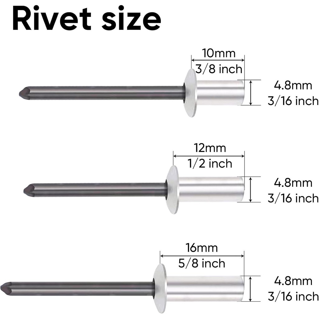 120 ชิ้น 3/16" x 3/8",1/2",5/8" ปิดปลายอลูมิเนียมตาบอด Rivets เหล็ก Mandrel,4.8 x 10 12 16 มิลลิเมตร