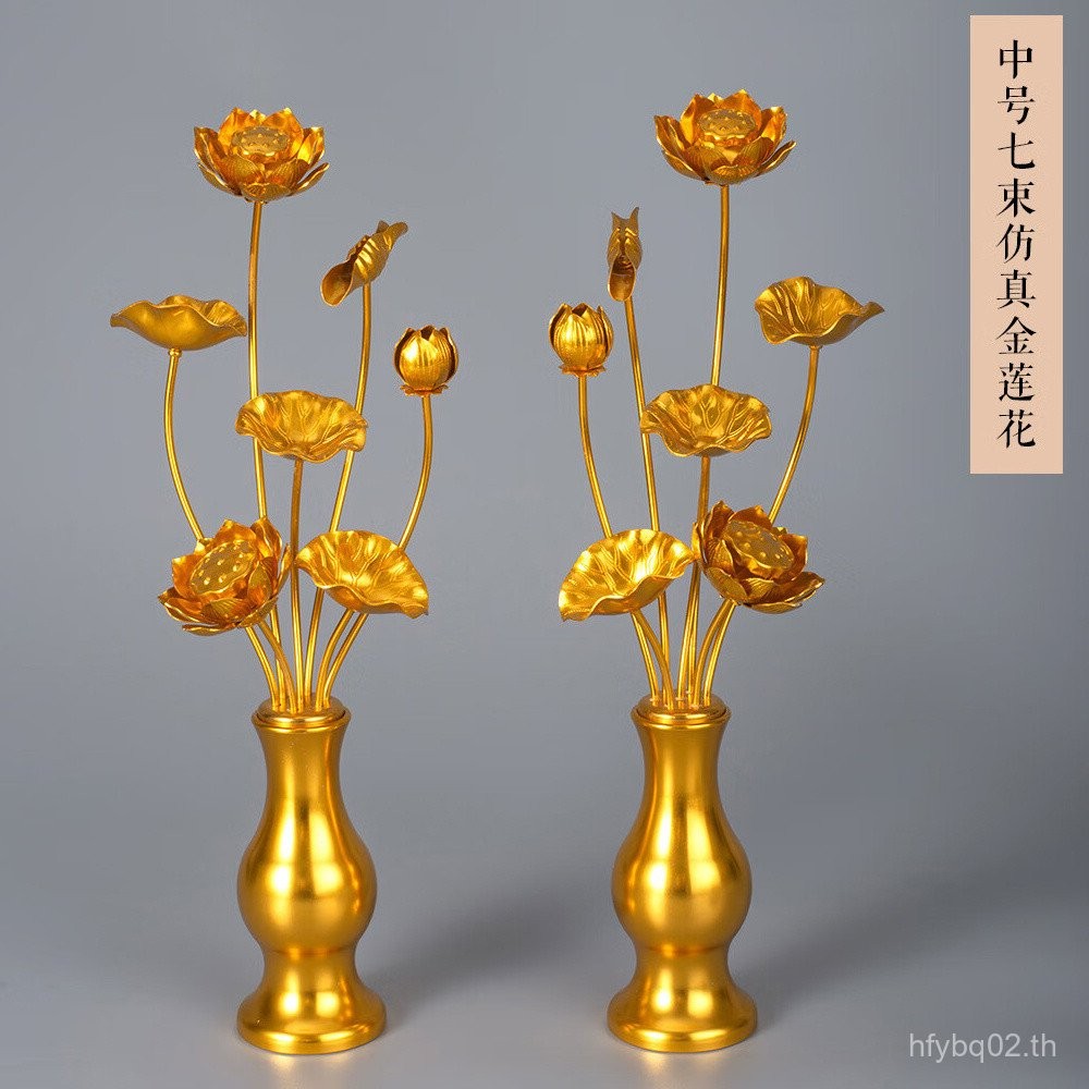 พระพุทธรูปด้านหน้าดอกไม้ทั้งหมด Gilt Lotus Buddha Hall ตกแต่งห้องนั่งเล่น Golden Lotus พระพุทธรูปดอก