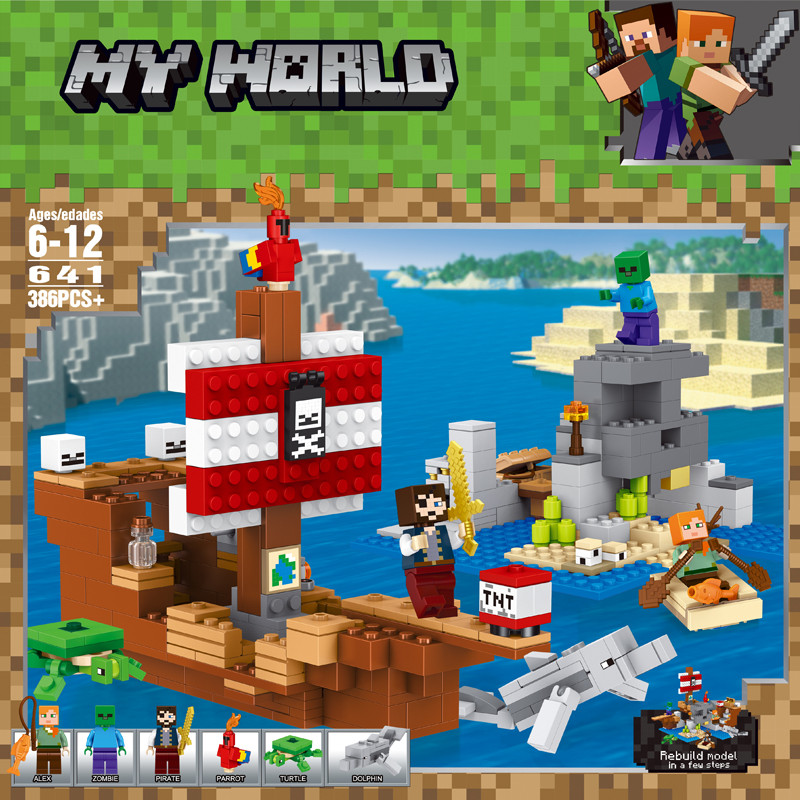 lego minecraft minecraft toy เหมาะสําหรับเลโก้บล็อกตัวต่อ Minecraft Pirate Ship Adventure 21152 เด็ก