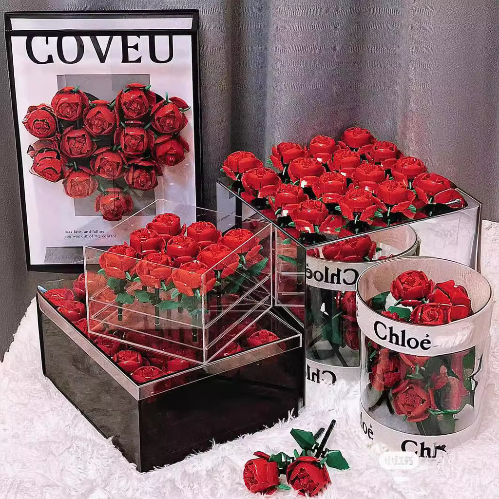 พร้อมส่ง  บล็อกตัวต่อ ช่อดอกกุหลาบ DIY ช่อดอกอิฐ สีแดง ชมพู/สีน้ำเงิน/ขาว บล็อกอาคาร 3D ของขวัญวันวาเลนไทน์/วันเกิด ราคา ถูกที่สุด ดีลบีเคเค แกลเลอรีภาพที่ 4