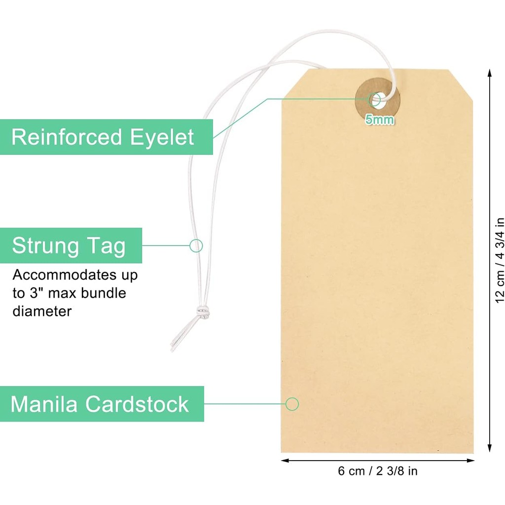 Blank Manila Shipping Tags with Elastic String - Coideal 120 PCS Strung Cardstock Paper Tags ติดเสริ