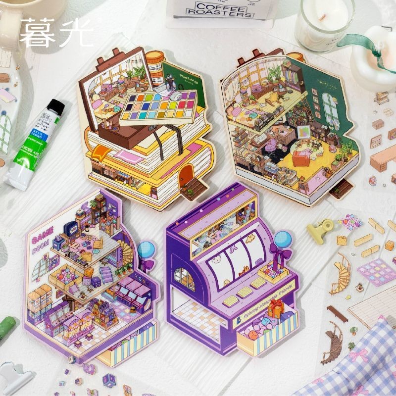 Twilight สติกเกอร์ภูมิทัศน์พับ Minecraft Miniature ฉากสติกเกอร์ 3d สามมิติทําด้วยมือ DIY Stacking Co