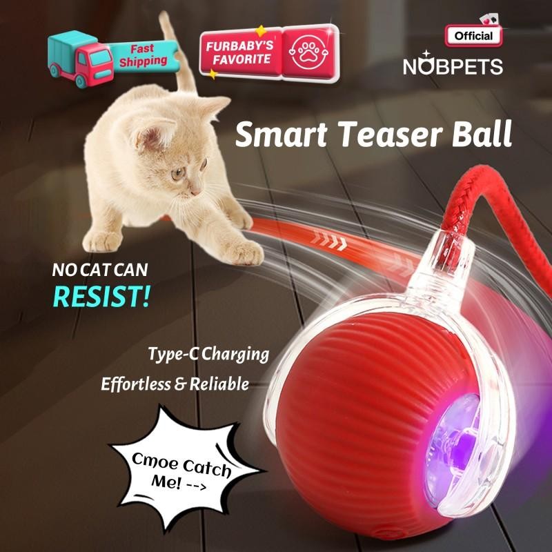 NOBPETS ลูกบอลโต้ตอบแมวเคลื่อนไหวอัตโนมัติ, ของเล่นฝึกไฟฟ้าที่มีคุณสมบัติของม้วนอัจฉริยะ, ความบันเทิ