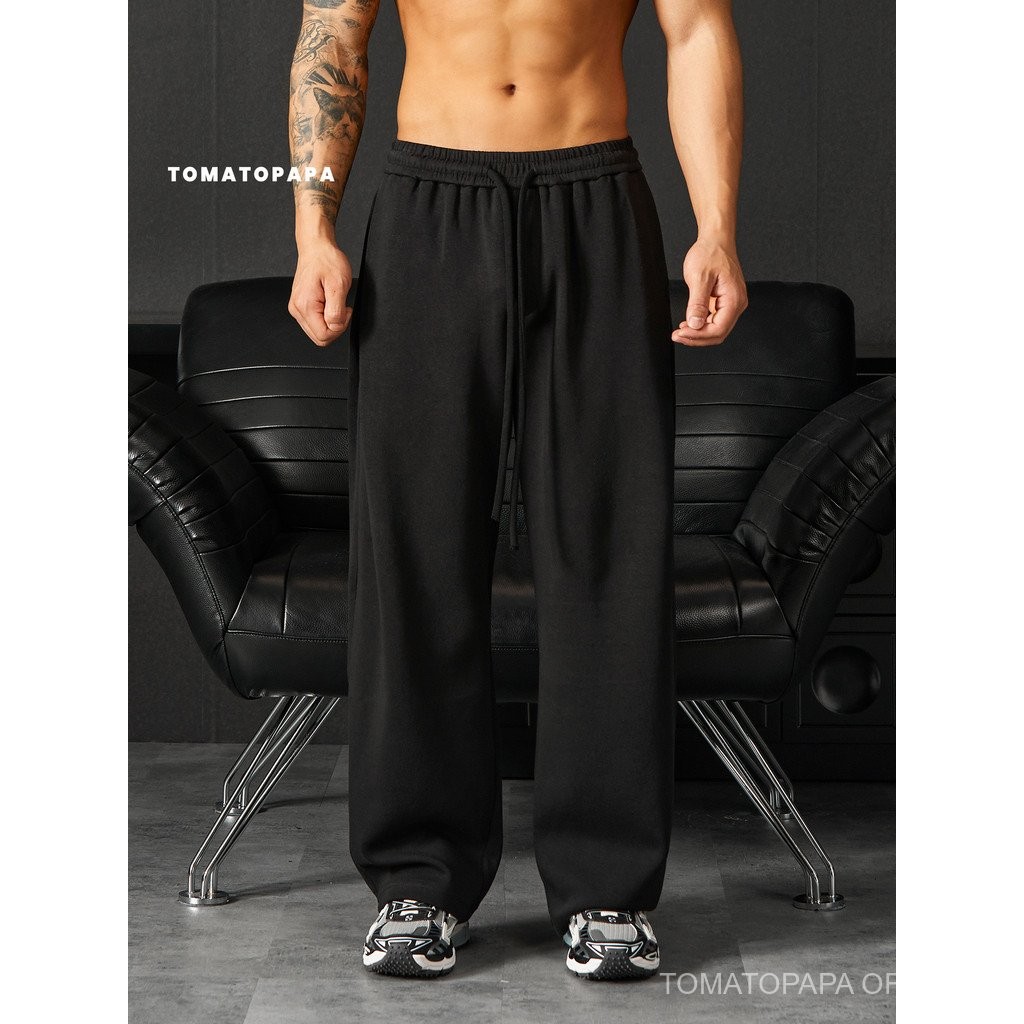Tomatopapa กางเกงลำลองทรงหลวม สีเรียบ ทรงตรง ทำจากผ้าบาง ทรงขากว้าง สำหรับผู้ชาย เหมาะกับการใส่เป็นกางเกงฝึกหัด