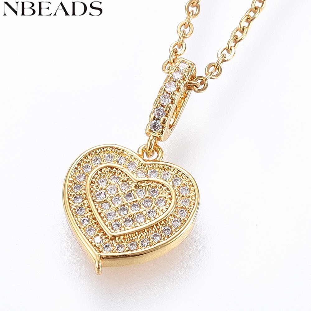 1 ชิ้น 304 สร้อยคอสแตนเลสพร้อม Cubic ia Heart Golden 17.71 นิ้ว(45 ซม.) : 14x12.5x2.5 มม.
