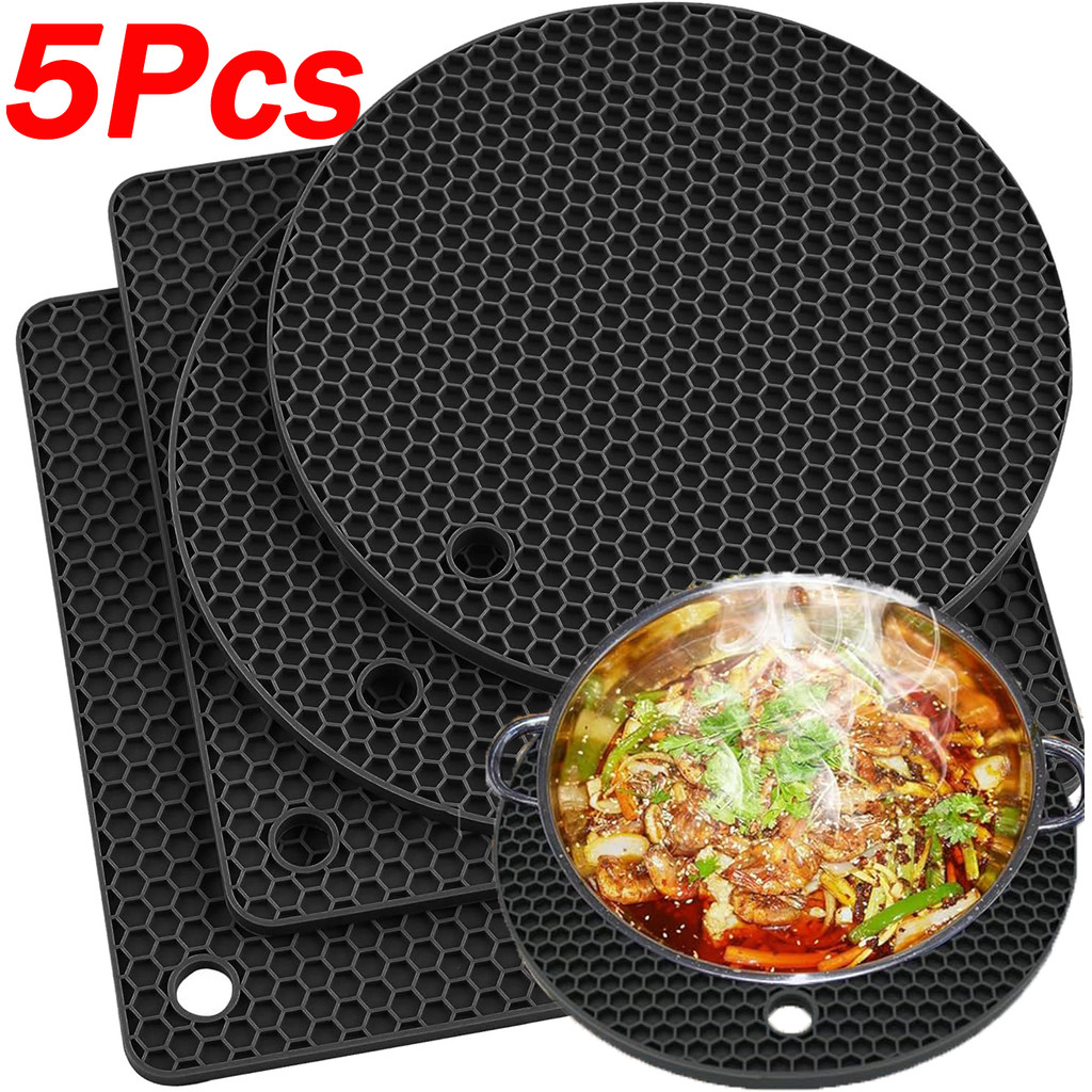 1-5ชิ้นซิลิโคน ไตรเวต หม้อเสื่อ/รอบและสแควร์รถไฟเหาะ/ลื่นครัวหม้อชามเสื่อ