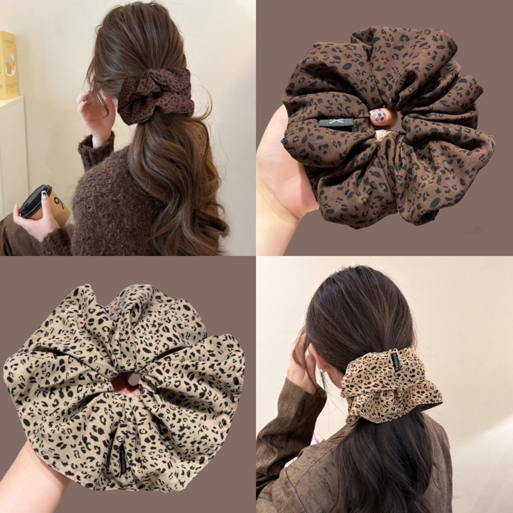 Lazy Tone ขนาดใหญ่ผม Scrunchies เสือดาวพิมพ์กระโปรง Hem แฟชั่นผมหางม้าต่ํา
