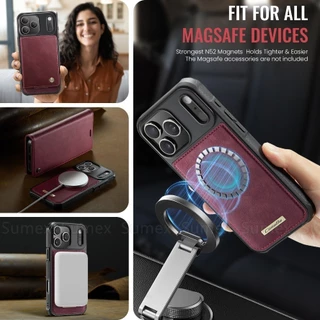 มัลติฟังก์ชั่ปกหนังสําหรับ iPhone 17 16 15 14 13 Pro Max Plus Air 16e ที่ถอดออกได้แม่เหล็กชาร์จแหวนปลอกขาตั้งกระเป๋าสตางค์เคสโทรศัพท์ Anti-theft iPhone17 iPhone16 i17