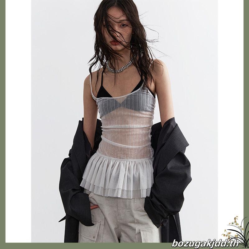 Moodie - เสื้อโนรา | เสื้อกล้ามบานยาวตาข่ายซีทรูพร้อมซับด้านใน