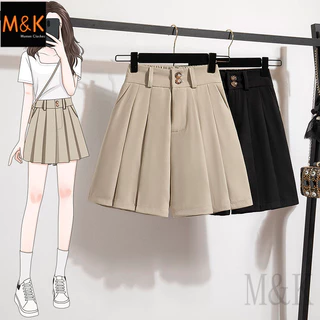 M & K Plus กางเกงขาสั้นผู้หญิงทรงกระบอกเพื่อน้องสาว เอวสูงและขากว้าง ดีไซน์ A-line สบายๆ ในหน้าร้อน