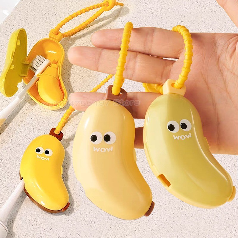 ที่ใส่แปรงสีฟันแบบพกพา 2-ใน-1 ต้องมีที่เก็บการเดินทางยาสีฟันหมวกป้องกันกล้วยน่ารักเดินป่าตั้งแคมป์แปรงหมวกกรณี