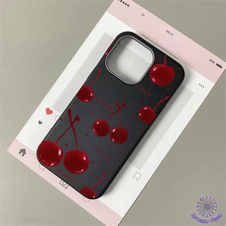 เคสไอโฟน 11 น่ารักสีแดงเชอร์รี่พื้นผิวหนังนุ่ม สำหรับ IPhone 17 AIR 16 13 15 11 14 12 Pro Max 16 14 15 Plus XR X XS Max