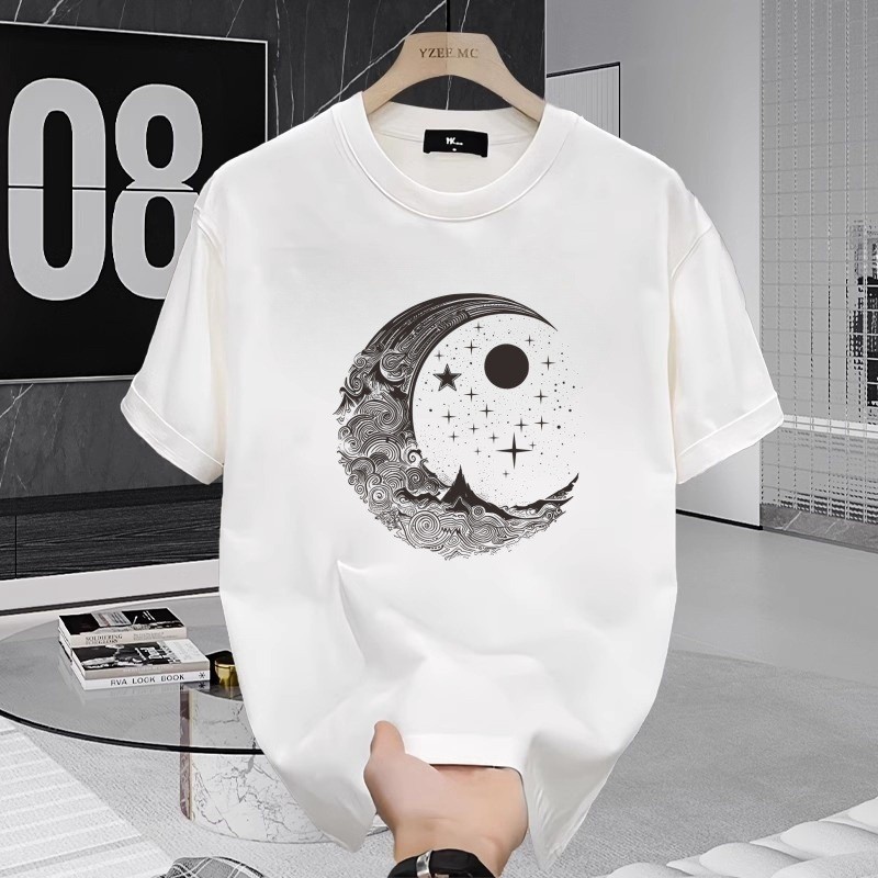 23 Tops ฤดูร้อน COD ผ้าฝ้ายแท้ Casual 2025 All-Match ใหม่รอบคอ High-End เสื้อยืดหรูหราอินเทรนด์ Heav