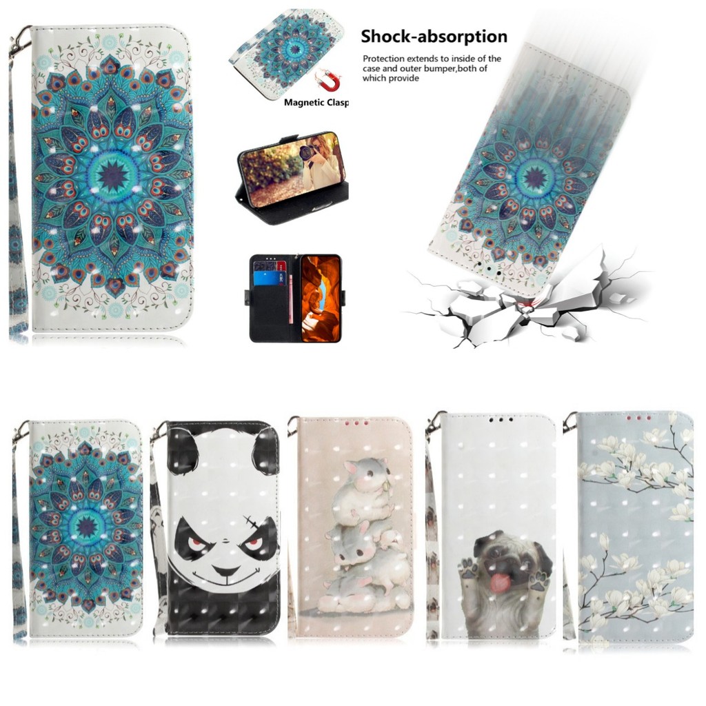Moto Edge 60 Fusion 50 40 30 Ultra NEO G200 G100 กระเป๋าสตางค์พร้อมสายคล้อง,D พิมพ์แมว, แพนด้า, ดอกไ