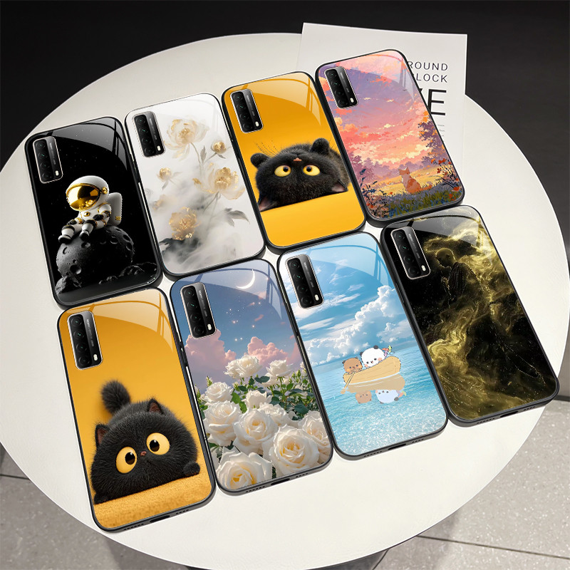 สําหรับ Huawei P สมาร์ท 2021 PPA-LX1 PPA-LX2 / Y7a PPA-LX3 ใหม่กระจกนิรภัยปกหลังปลอกน่ารักนักบินอวกา