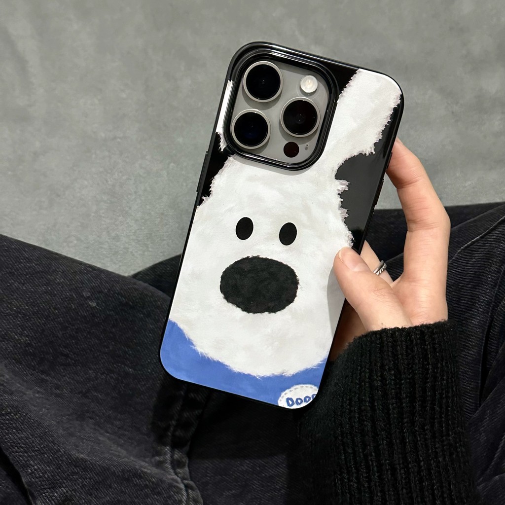 Ins หมีสีขาวรูปแบบขัดสีดําเคสโทรศัพท์ Anti-Fall เคสโทรศัพท์สําหรับ iPhone 16 Promax 15 Promax 11 12 13 Mini 14plus 11 Pro Max X XS XR XS Max 78 7Plus