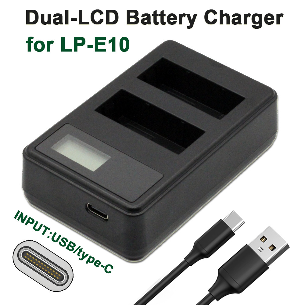 LP-E10 / LP-E10N / LP-E10NH dual-slot camera battery charger for Canon EOS T3/T5/T7/1100D/1200D