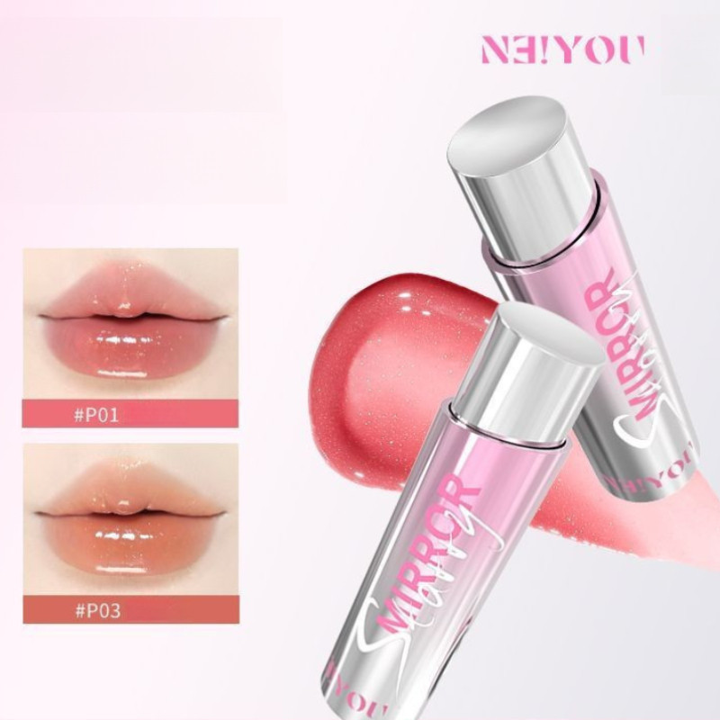 NEIYOU ลิปกลอส มิเรอร์สีขาวมุก ลิปสติกเนื้อน้ำ กระพริบ ไม่ซีดจาง ไม่ติดถ้วย