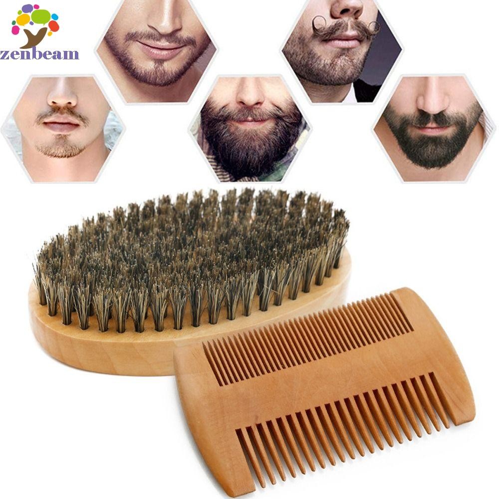 ZENBEAM 2/3pcs Men หวีหนวดชุด, Boar Bristle Anti-Static Beard แปรงและหวีชุด,หนวดเครื่องมือไม้ทนทาน Professional โกนแปรง Beard Comb Kit พ่อ