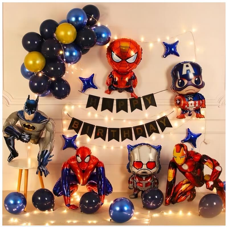 ลูกโป่งวันเกิดเด็กชาย Spider-Man กัปตันอเมริกา Iron Man Transformers ฉากตกแต่ง L9.25