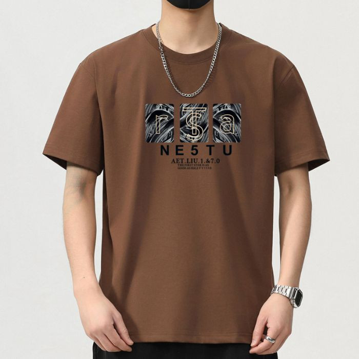 2025 NEW 2025 Real Shot Summer Short Sleeve T-Shirt Men Trendy Printed Slim Fit Ice Feel Breathable 