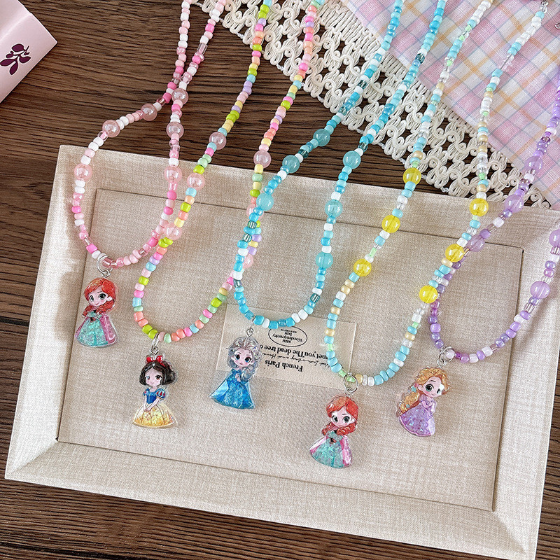 สร้อยคอลูกปัดและจี้เครื่องประดับตัวการ์ตูน สไตล์เจ้าหญิงสำหรับเด็กผู้หญิง