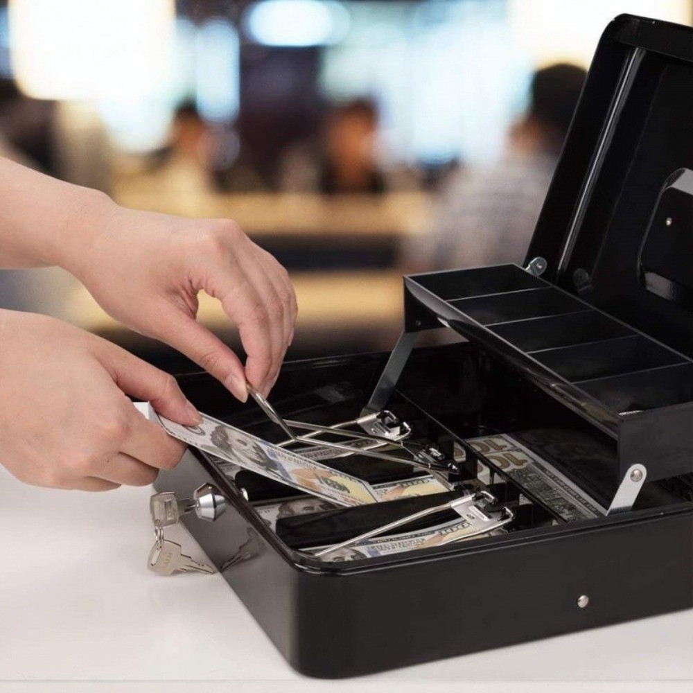 โดลเช่โซ กล่องใส่เงิน,กล่องเงินสดโลหะแบบล็อคได้,แบบพกพาความจุขนาดใหญ่จับแข็งแรงพร้อมช่องใส่เหรียญเหรียญธนาคารสําหรับเงินสดร้านสะดวกซื้อ - รูปที่ 6