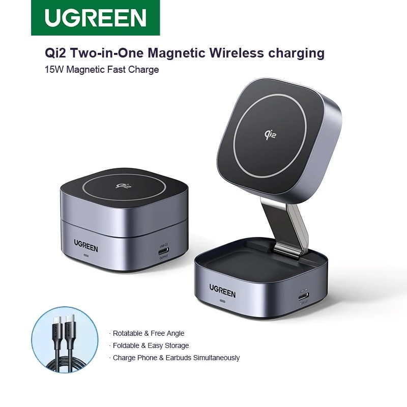 UGREEN Qi2 ที่วางโทรศัพท์ชาร์จไร้สาย 25W แท่นชาร์จไร้สาย Fast สําหรับหูฟังโทรศัพท์