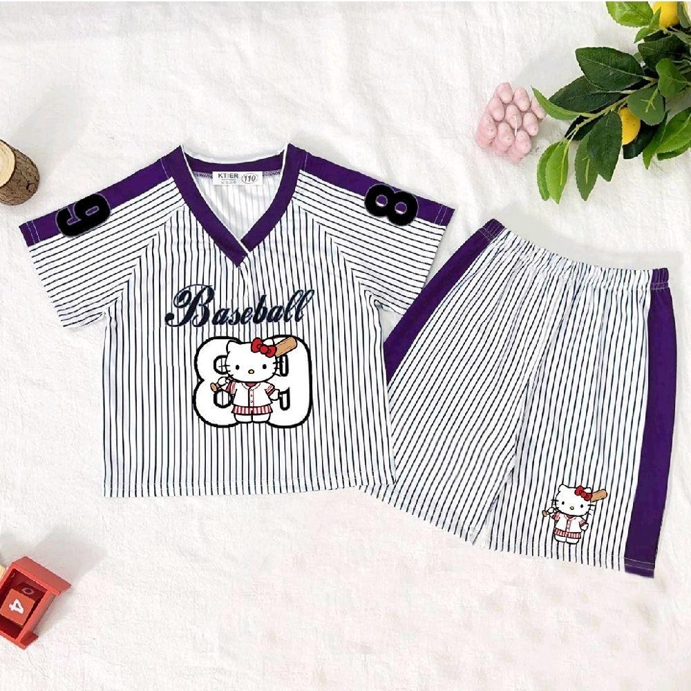 PINKชุดเซ็ทเด็กกีฬาขาสั้นคอวี ลายการ์ตูนสุดฮิต เนื้อผ้าใส่สบาย แฟชั่นเด็กน่ารัก - รูปที่ 2