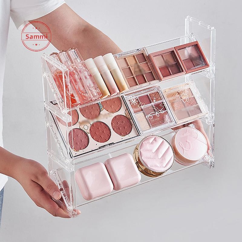 Sammi 3 ชั้นอะคริลิคเครื่องสําอางชั้นวางอายแชโดว์อเนกประสงค์ถาด Blush ชั้นวางของ Creative Desktop ของเล่น Sundries Organizer TH - รูปที่ 6