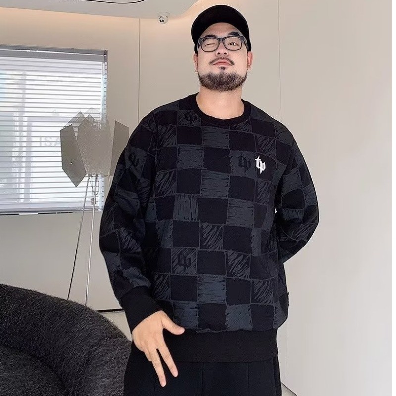 2025 NEW 2025 Autumn Winter Plus Size Round Neck Sweatshirt Men's Trendy Loose Embroidered Fat Man C