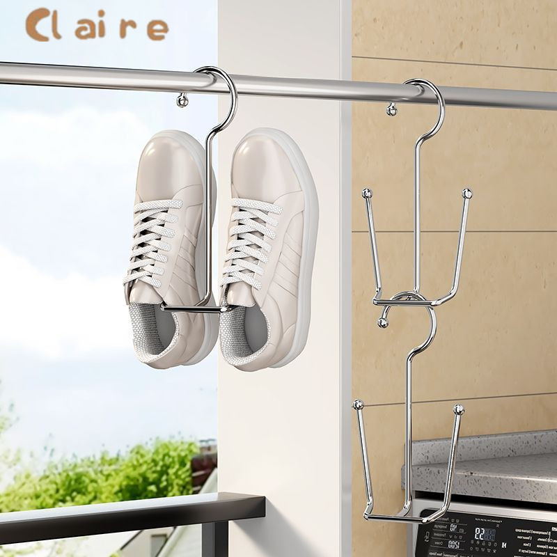COD 1 ชิ้น สแตนเลส ไม้แขวนรองเท้า ที่ตากรองเท้า สินค้าพร้อมส่งในไทย Shoe drying rack Claire