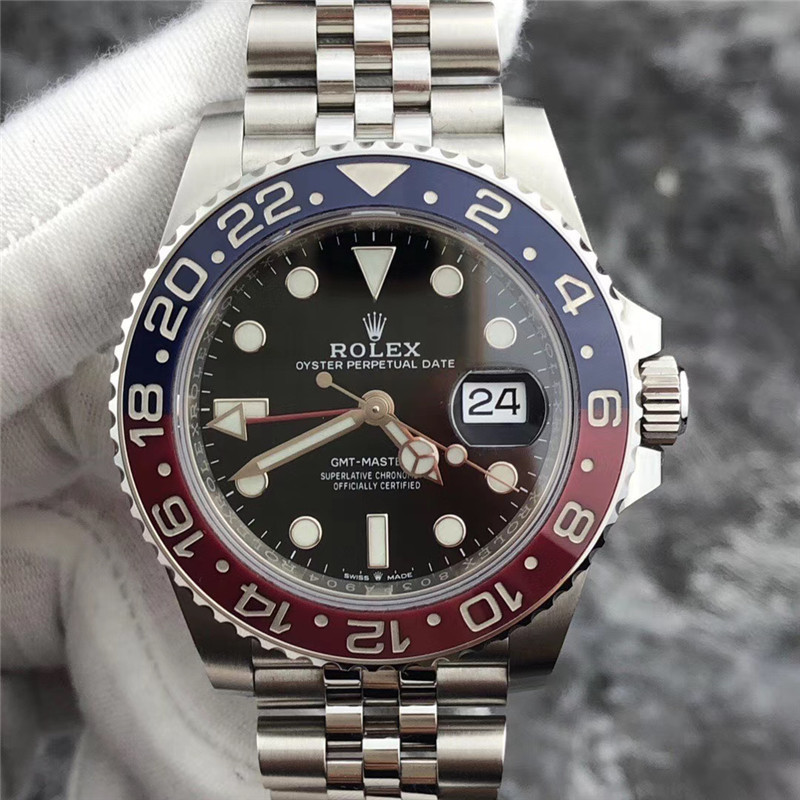 Rolex/Rolex Greeny M126710Red Blue Pepsi Circle ห้าลูกปัด Chain GMT Two Places Mechanical Watch Men
