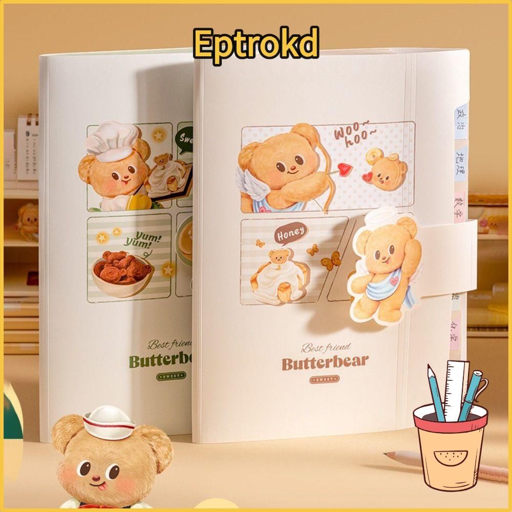 โฟลเดอร์เก็บกระดาษทดสอบ อีพีพีโทร, โฟลเดอร์ไฟล์ ก4 ความจุขนาดใหญ่กันน้ํา, หมีเนยน่ารัก 8 กระเป๋าการ์ตูนแฟ้มจัด