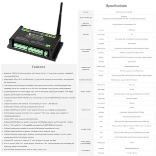 ESP32-S3-POE-ETH-8DI-8DO WAVESHARE บอร์ด Industrial ESP32-S3 Control Board With 8-Channel Digital Input & Output, Bui...