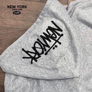 NEWYORK 1965 STREET - งานปักหมวก เสื้อคลุมแขนยาวมีฮู้ด ซิปทอง คุณภาพผ้าคอตตอนวอร์ม ใส่สบาย