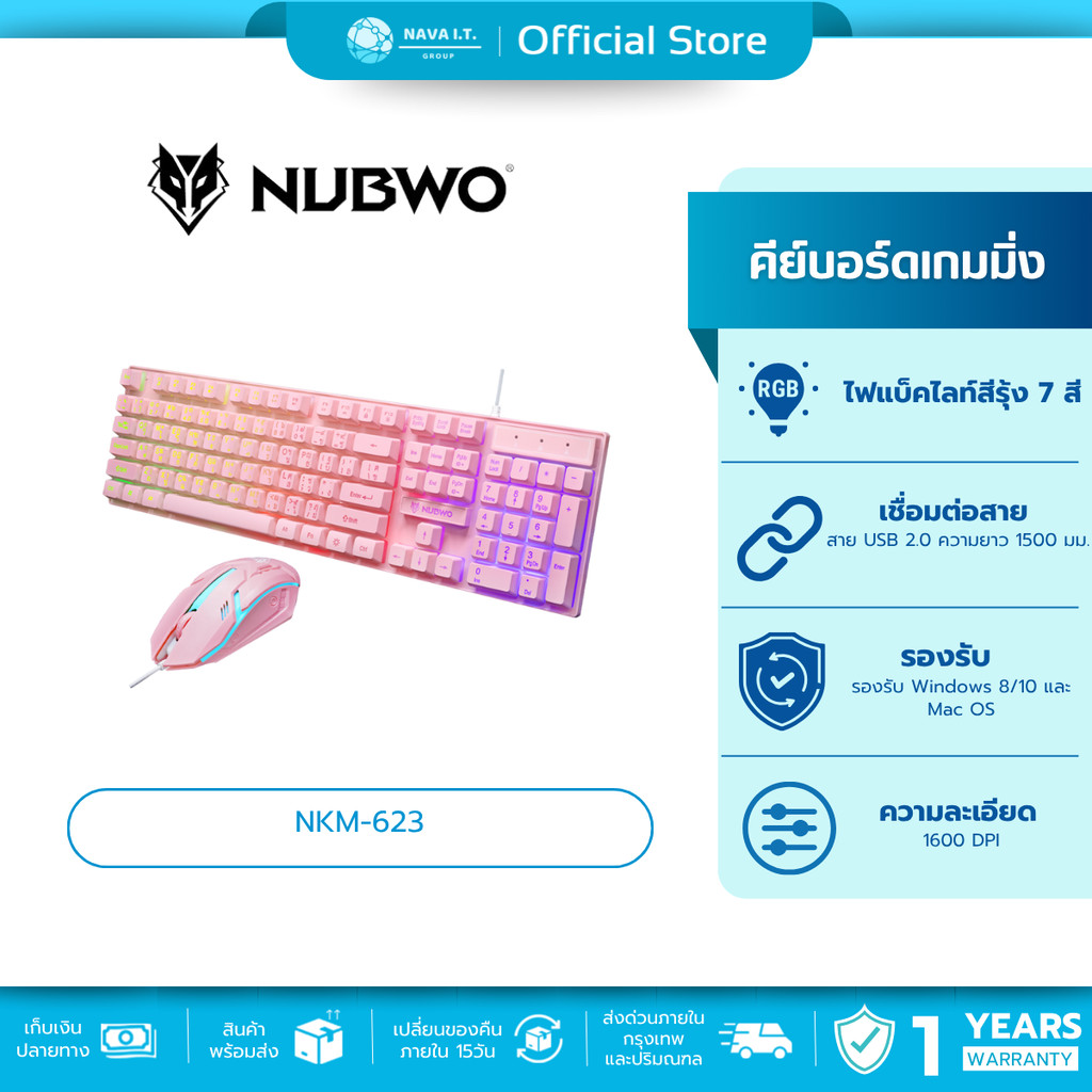 🛵มีส่งด่วน💨 NUBWO NKM-623 PINK SAVITAR COMBO SET KEYBOARD+MOUSE รับประกัน 1 ปี
